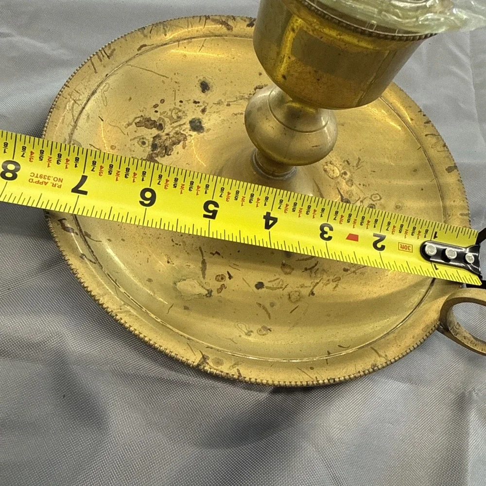 Vintage Large Brass & Hard Plastic Chamber Hurricane Candle Lamp Finger Holder